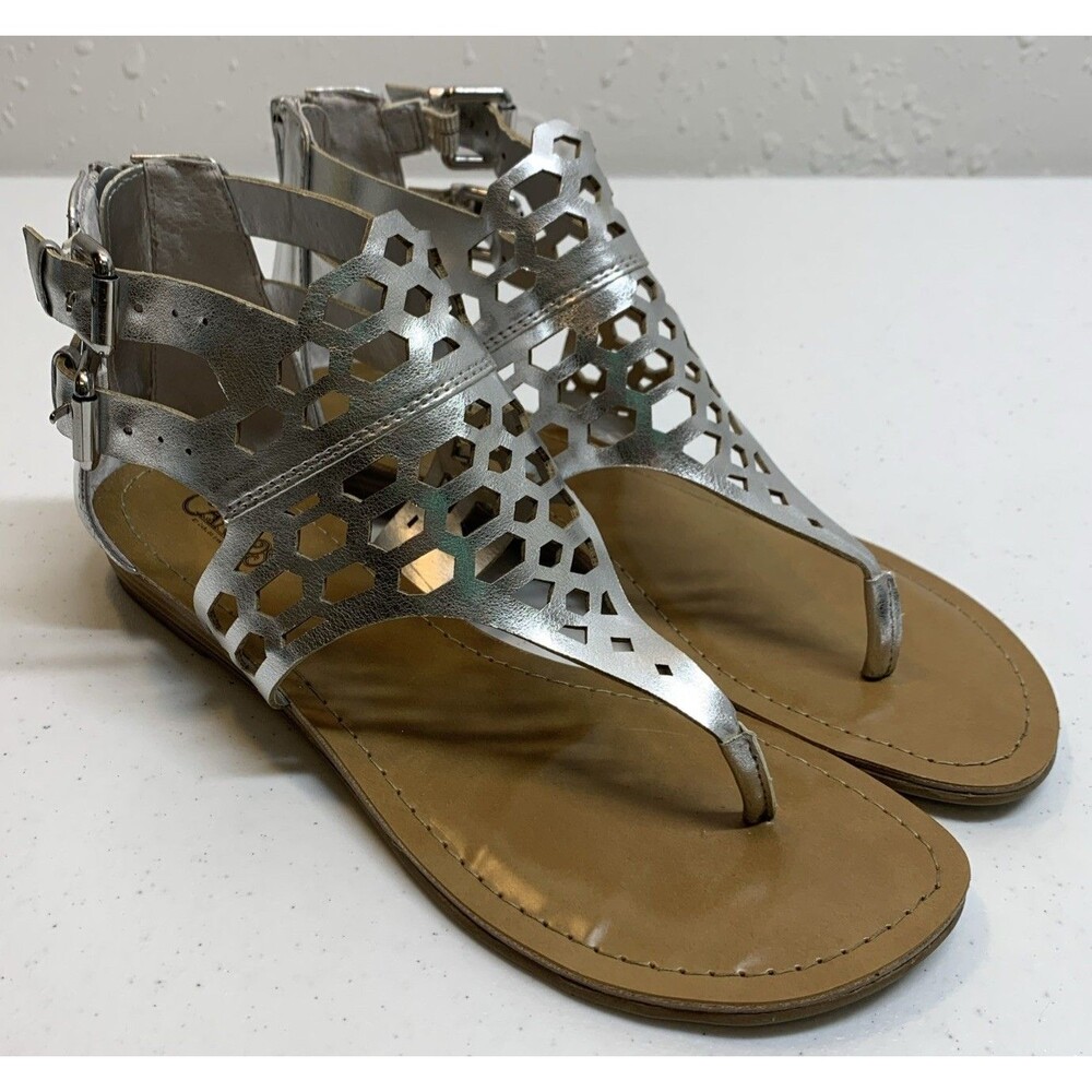Carlos Santana Sydney Gladiator Sandals Womens 8.5 Silver Flats Party Festival